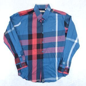 Burberry Brit Plaid Long Sleeve Button Down Shirt Men's Size 15.5, 39 Blue Red
